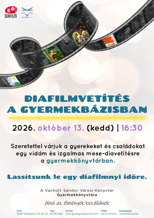 Plakát: Diafilmvetítés a GyermekBázisban 2026.10.13-án, 16:30-tól.